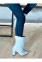 PARIS BABY BLUE QUILTED Patent Leather Heeled SHORT BOOTS BOTTİE - 2