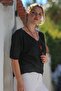 Black V-Neck 3/4 Sleeve Slim Back Long Crop Fit Knitwear Blouse 50 60 - 7