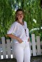 White V-Neck 3/4 Sleeve Slim Back Long Crop Fit Knitwear Blouse 50 60 - 5