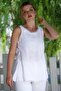 Organic Cotton White Pool Collar Sleeveless Thin Washable and Dirty Stitched Long Woven Blouse 78 60
