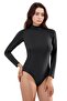Women's Cotton Stretch Fabric Combed Cotton Long Sleeve High Neck 2-Piece Hooked Bodysuit L6K1K8T1Ka - 2