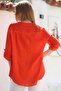Organic Cotton Orange Hakim Collar Buttoned Long Sleeve Textured Single Pocket Washable Woven Blouse 70 60 - 2