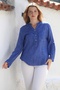 Organic Cotton Jean Blue Court Collar Buttoned Long Sleeve Textured Single Pocket Washable Woven Blouse 70 60 - 5