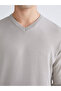 Beige V-Neck Men's Knitwear Sweater - 3