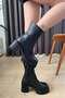 Women's Black Leather (8 cm) Platform Heeled Zippered Boots
