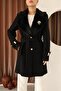 Women's Fur and Button Detailed Jacket Collar Belted Coat 95cm - 5