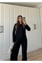 Black Modal Asymmetrical Cut Long Sleeve Blouse and Pants Two-Piece Set - 7083 - 3