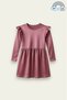 Girls' Long Sleeve Ruffle Detail Velvet Dress 3-10 Years 12111