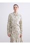Green Waist Belted Patterned Shirt Dress - 2