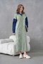 Women's Sleeves Denim Front Glass Pearl and Sequin Embroidered Wide Fit Long Knitwear Dress - 3