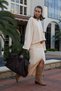 Women's Butter V-Neck Hooded Slit Skirt Thessaloniki Set - 2