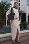 Women's Butter V-Neck Hooded Slit Skirt Thessaloniki Set - 8
