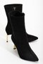 Women's Black Suede Pointed Toe Thin Heeled Boots