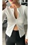 White long sleeve blouse with zipper detail - 3