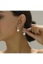 Zircon Stone Pearl Earrings – Elegant Steel Earrings, Sparkling Women's Jewelry for Weddings and Events |   Silver Color - 2