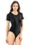 Women's Cotton Short Sleeve Black-White 2-Piece Snap-On Bodysuit - 3