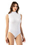 Women's Cotton Sleeveless High Neck White 2-Piece Snap-On Bodysuit - 2