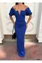Flexible scuba fabric strapless sleeve pleat detailed evening dress cobalt blue 583323 - 4