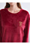 Crew Neck Embroidered Women's Velvet Pajamas - 3