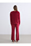 Crew Neck Embroidered Women's Velvet Pajamas - 4