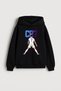 Football Player Ronaldo Printed Boys' Black Hooded Sweatshirt Hoodie