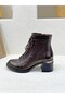 25K-215-R1234 Lace-Up Detail Genuine Leather 6cm Thick Heel Boots for Women - 3