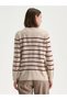 Alita City Lcw Grace Burgundy Oval Neck Striped Women's Knitwear Sweater - 4