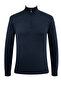 Men's Zippered Half-Fisherman Navy Blue Sweater Knitwear Solid Color Classic Fit - 5242B - 2