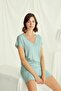 Women, Short Sleeve Lace V-Neck with Shorts, Light Green Pajama Set - 5