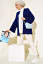 Women's Cobalt Blue Batwing Sleeve Oversize Knit Cardigan - 4