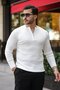 Men's Zippered Crew Neck Textured Long Sleeve Knitwear