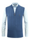 Men's Zippered Knitwear Blue Vest Steel Knit Patterned Classic Fit with Pockets - 5209J