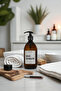 Bathroom Organizer Set with Wooden Stand, White Label Liquid Soap Bottle - 3