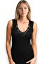 Women's Black Wool Undershirt with Thick Straps and Lace - Non-Itchy Fine Textured Ribbed Knit Hasyün - 2
