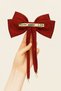 Heart Stone Detailed Pearl Burgundy Bow Hair Clip - 3