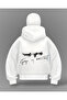 White Kemal Atatürk See Printed Balaclava Oversized Sweatshirt Cardigan