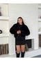 Women's Black Zippered Plush Coat – Oversize Winter Jacket - 4
