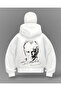 White K Ataturk Printed Balaclava Oversize Sweatshirt Cardigan