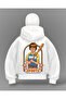 White Sports Childrien Printed Balaclava Oversize Sweatshirt Cardigan