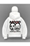 White Mood Printed Balaclava Oversize Sweatshirt Cardigan