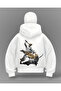 White Hercules Printed Balaclava Oversized Sweatshirt Cardigan