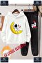 Children's Unisex Printed Hooded Tracksuit Set with the Text: "Astronaut Reaching for the Yellow Moon".