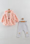 Baby Girl Plush Coat Rabbit Foot Embroidered 3-Piece Tracksuit Set (9-12-18 Months) - 2