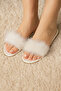 Women's Ecru Furry Heelless Lelin Dowry House Slippers Q1L8K0Ck