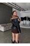 Black Fur Collar Tied Leather Jacket - 6