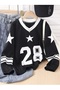 28 Number Star Printed V-Neck Oversize Sweatshirt