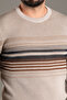 Men's Beige Striped Ribbed O-Neck Knitwear - 3