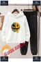 Children's Unisex Custom Printed Hoodie and Sweatpants Set with the Text: "Smile Tek Goz Dil Dolarli"