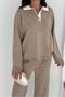 Basic Polo Neck Half Placket Buttoned Knitwear Bottom-Top Set Aw25Au0013 - 3