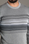 Men's Gray Striped Ribbed O-Neck Knitwear - 3